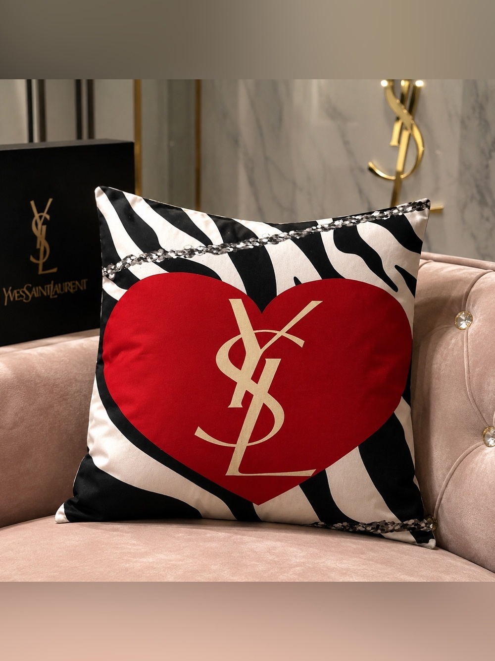 Red Heart Logo Zebra Print Throw pillow case luxury